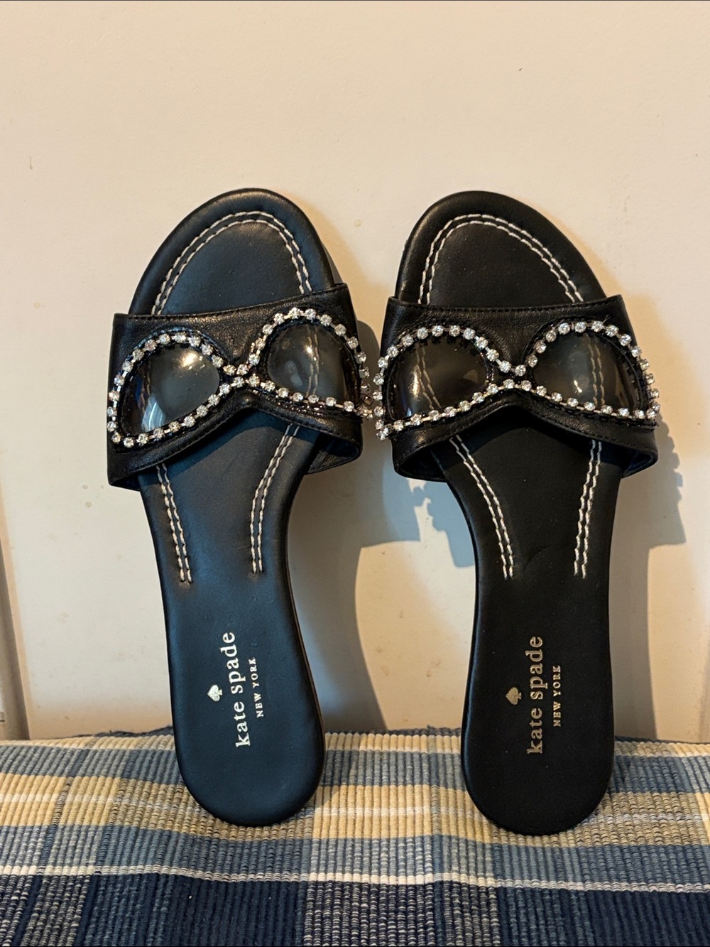 kate spade Black Crystal-Trim Slide Mules
